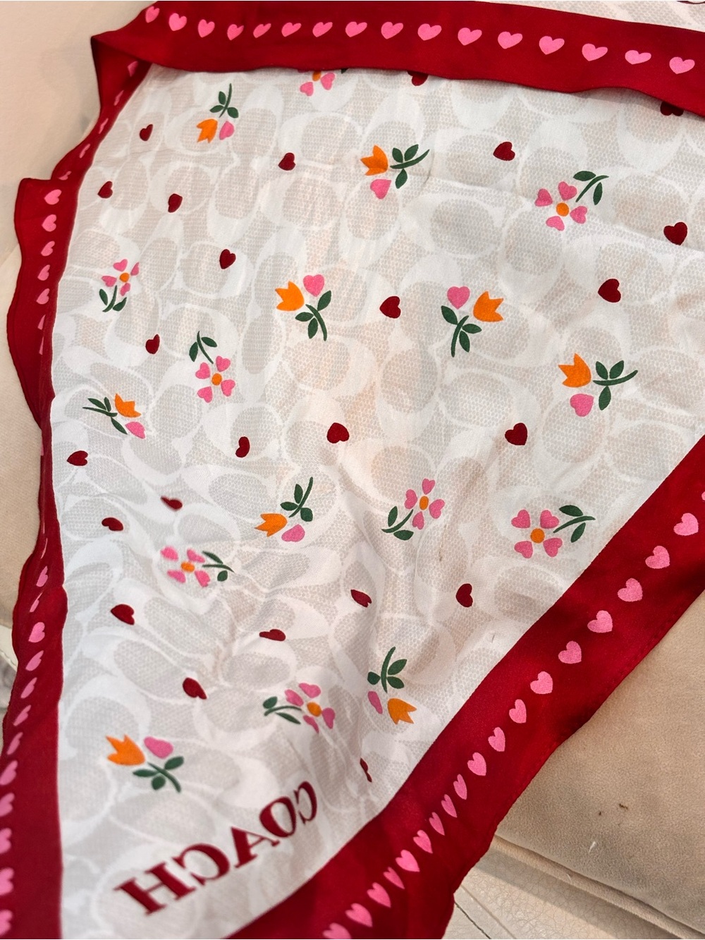 COACH Valentine's Day Floral Print Silk Diamond Scarf (Style No. C7697) - Picture 6 of 7